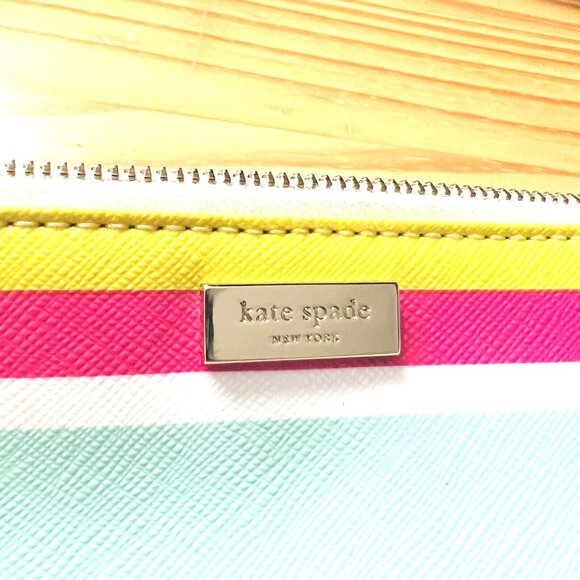 Kate Spade New York Women's Striped Multicolor Wristlet Trim Leather Logo Inside - Picture 5 of 11